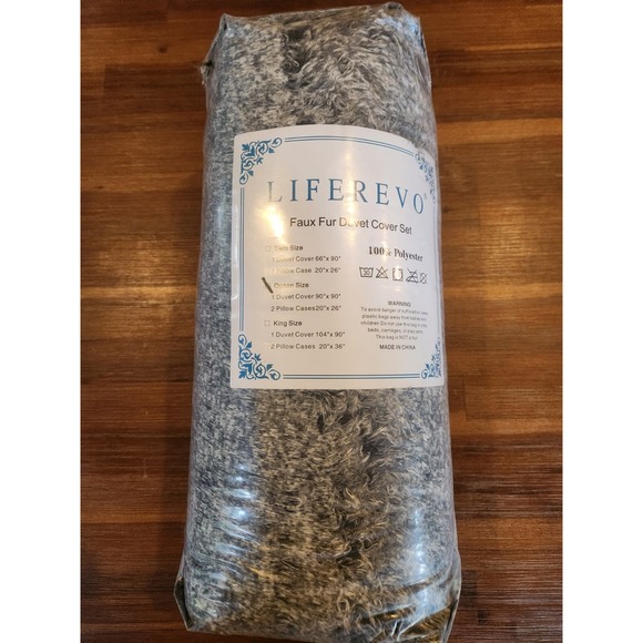 Other - Liferevo Gray Faux Fur Luxury Plush Shaggy Duvet Cover Set Size Queen B2